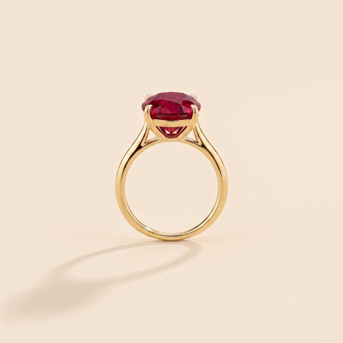 Iris Cushion Shape Ruby Cathedral Solitaire Ring side profile