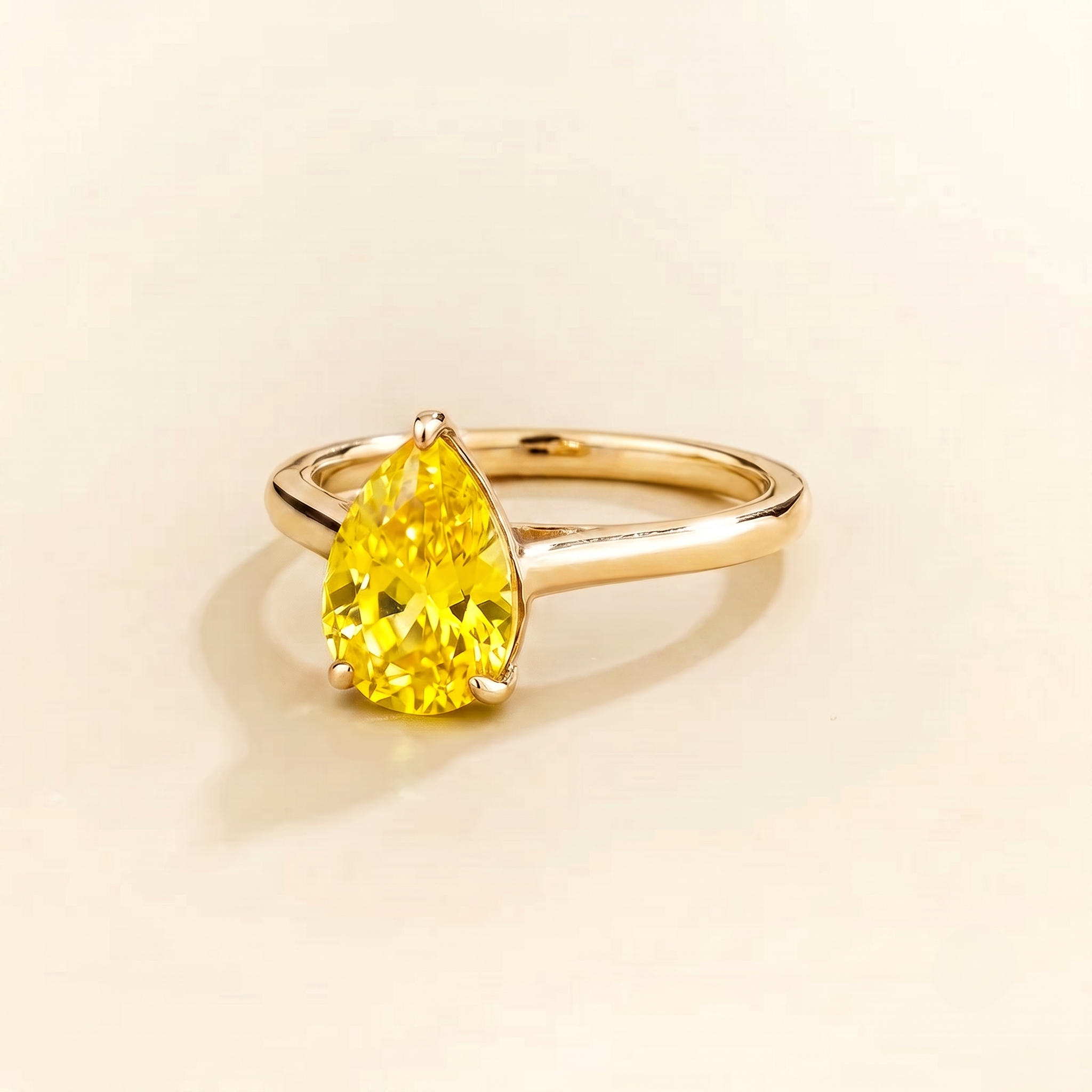 Pandal Pear Shape Yellow Sapphire Cathedral Solitaire Ring three quarter