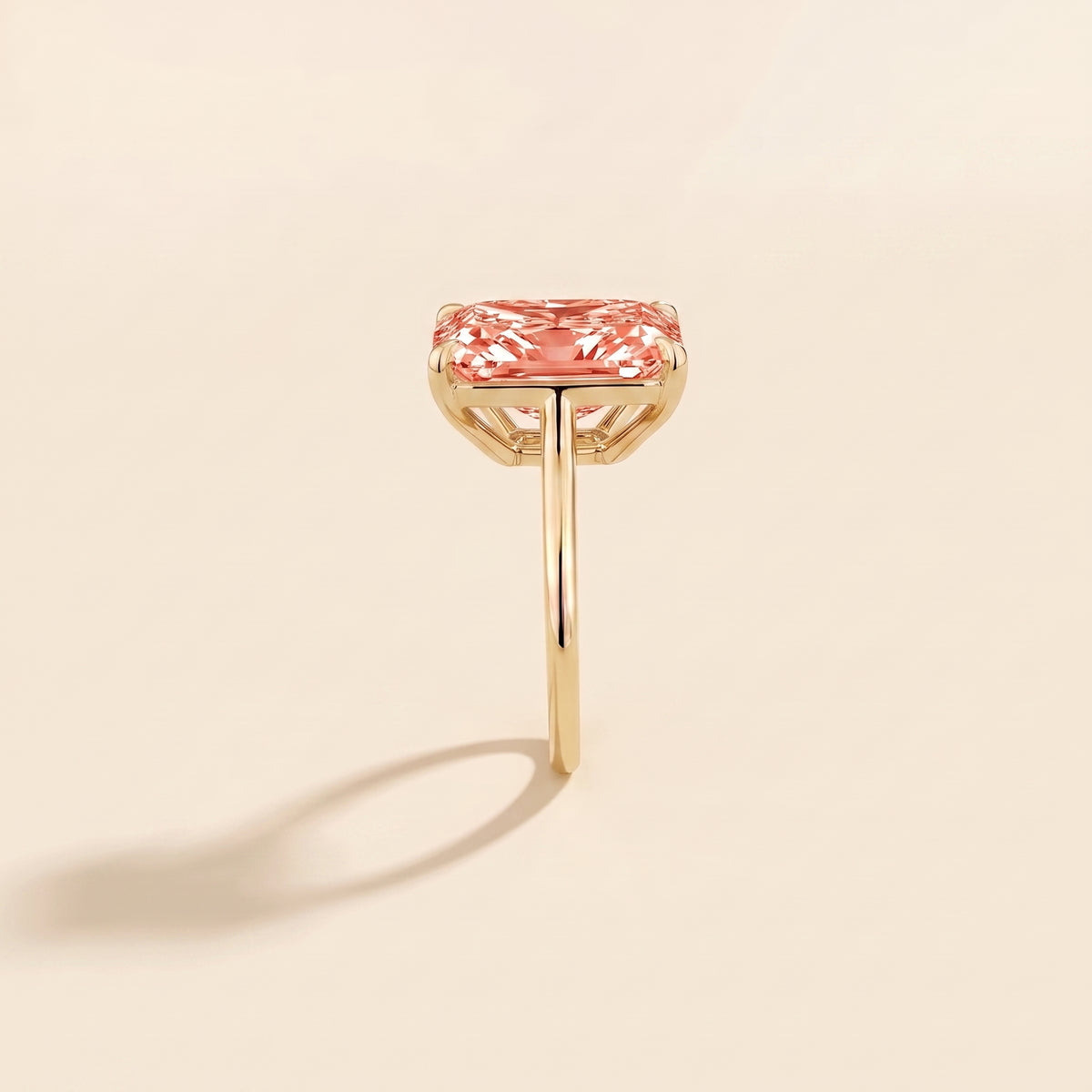 Clair Radiant Shape Padparadscha Sapphire Cathedral Solitaire Ring side edge