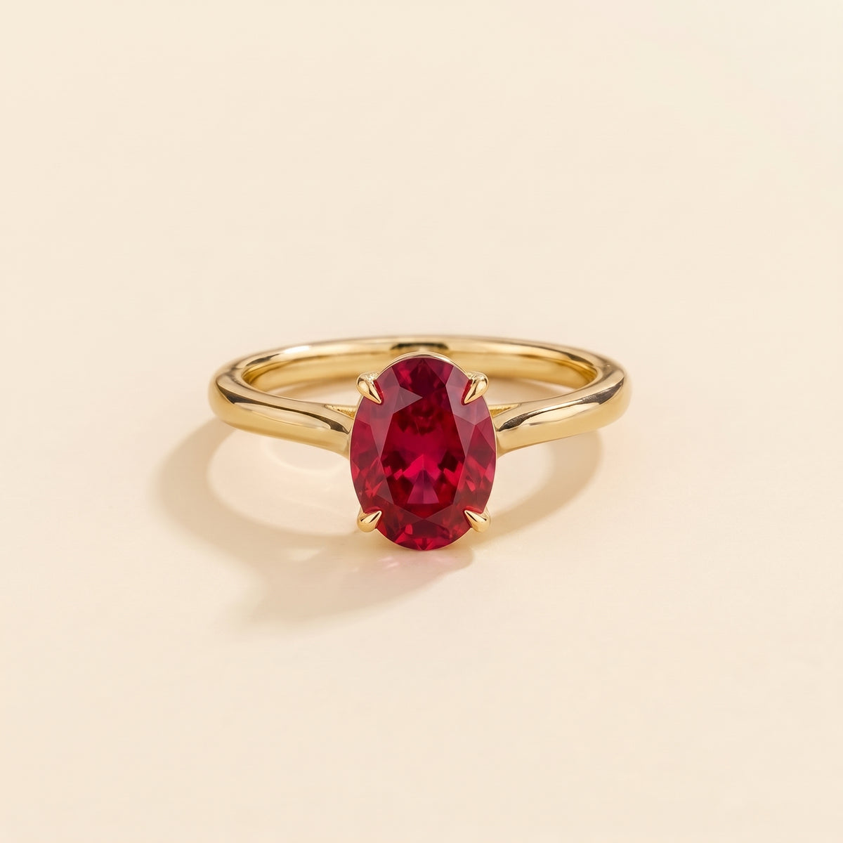 Lyra Oval Shape Ruby Cathedral Solitaire Ring front