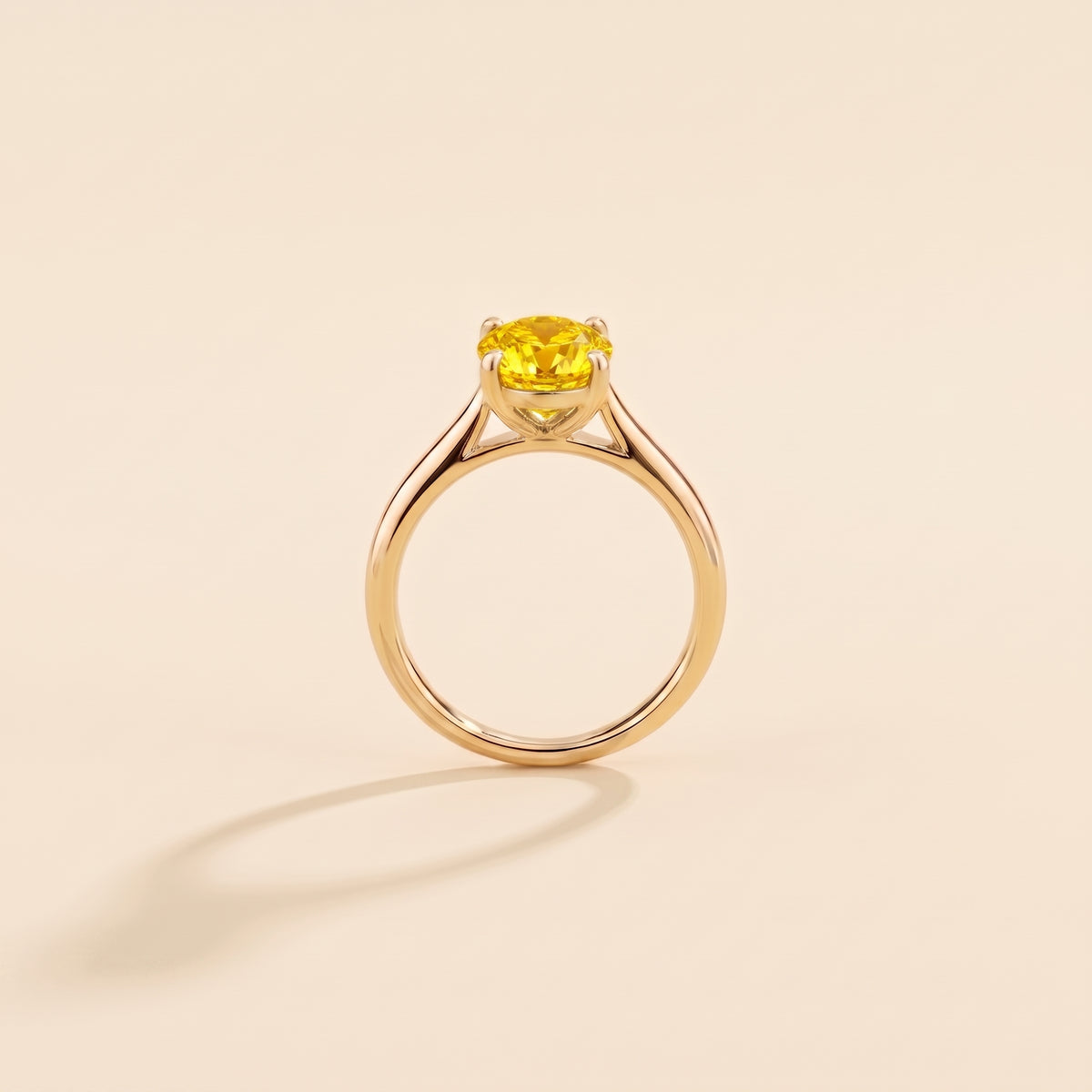 Lyra Oval Shape Yellow Sapphire Cathedral Solitaire Ring side profile
