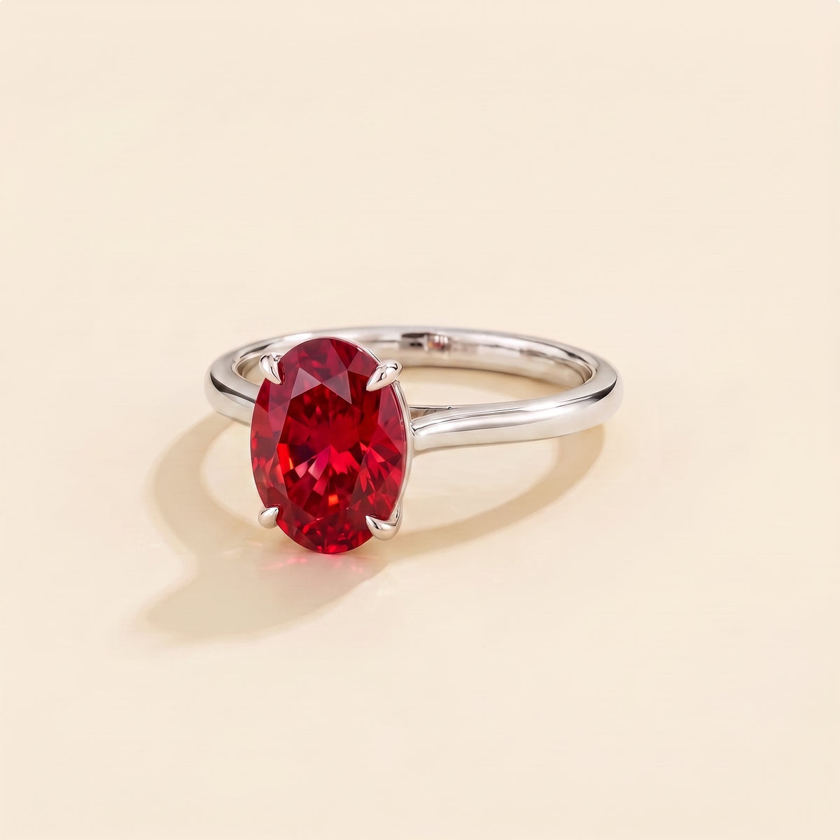 Lyra Oval Shape Ruby Cathedral Solitaire Ring three quarter 