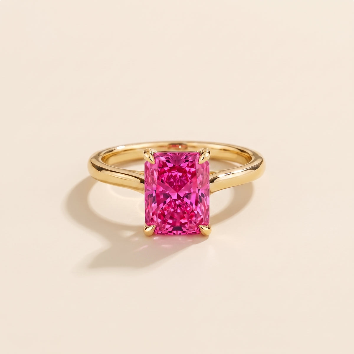 Clair Radiant Shape Vivid Pink Sapphire Cathedral Solitaire Ring front