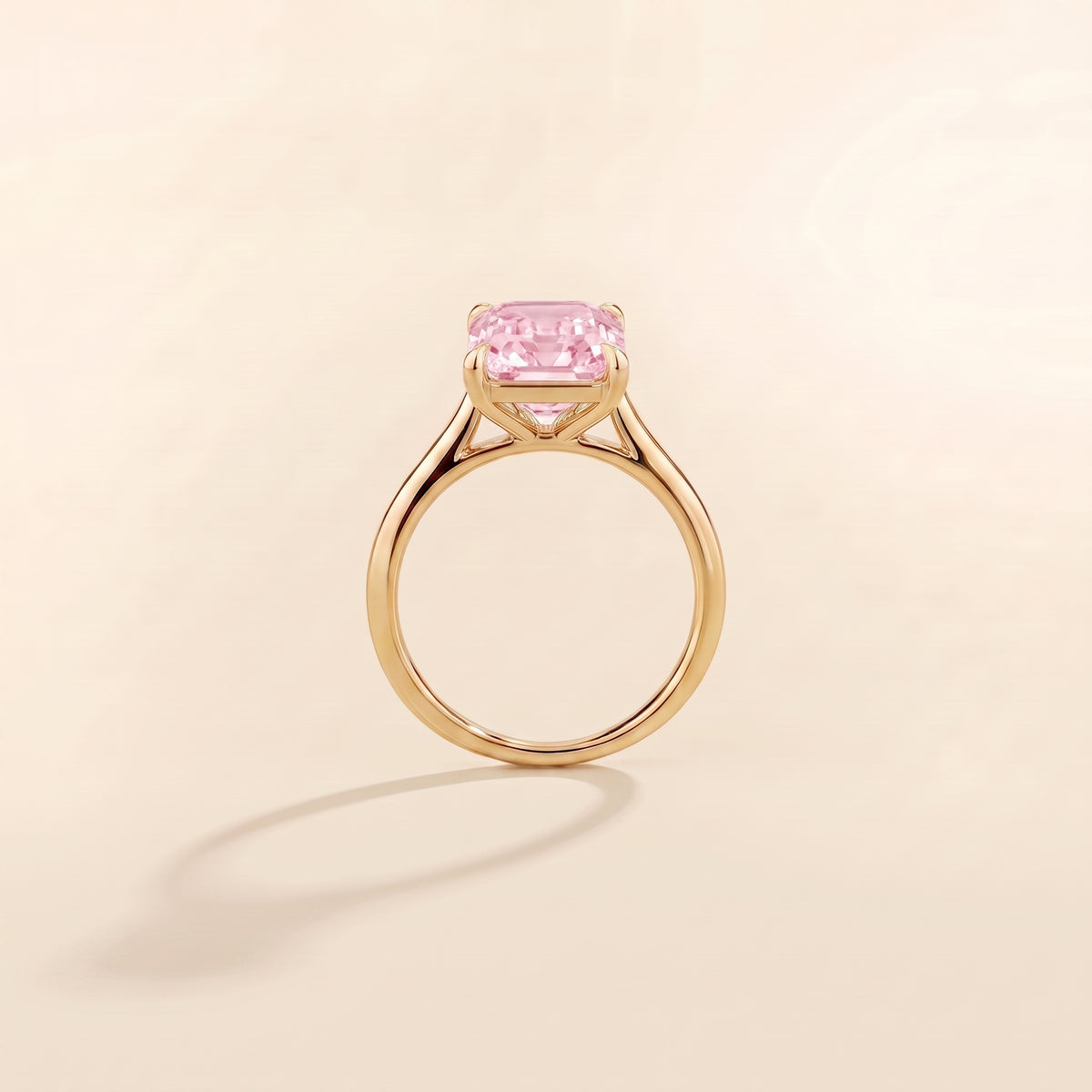 Clair Radiant Shape Pastel Pink Sapphire Cathedral Solitaire Ring side profile