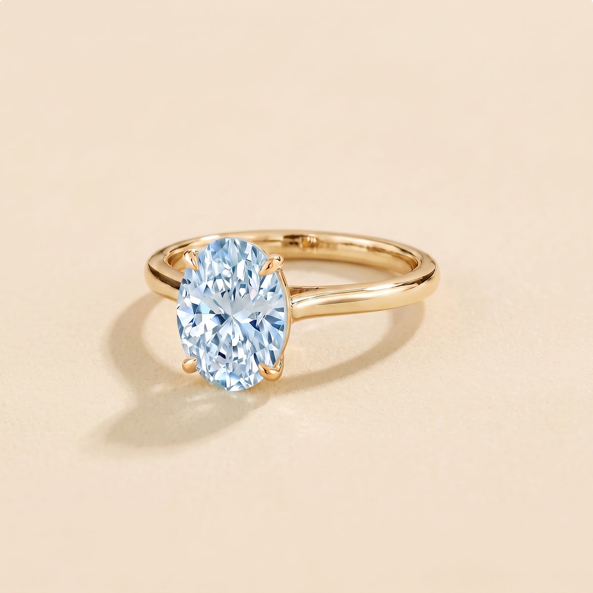 Lyra Oval Shape Aquamarine Cathedral Solitaire Ring three quarter