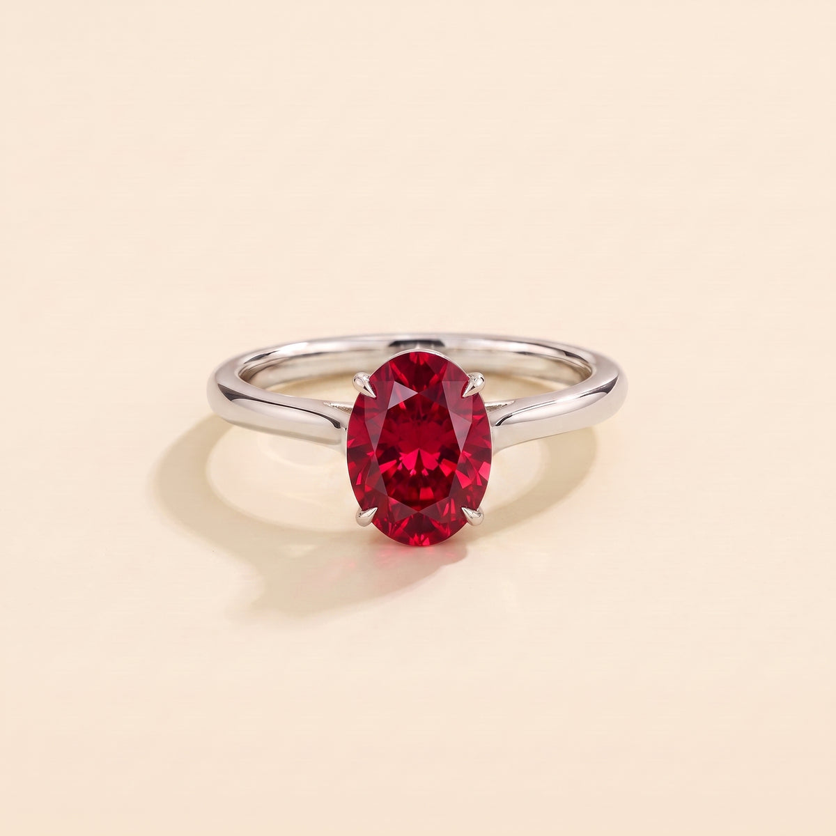 Lyra Oval Shape Ruby Cathedral Solitaire Ring front