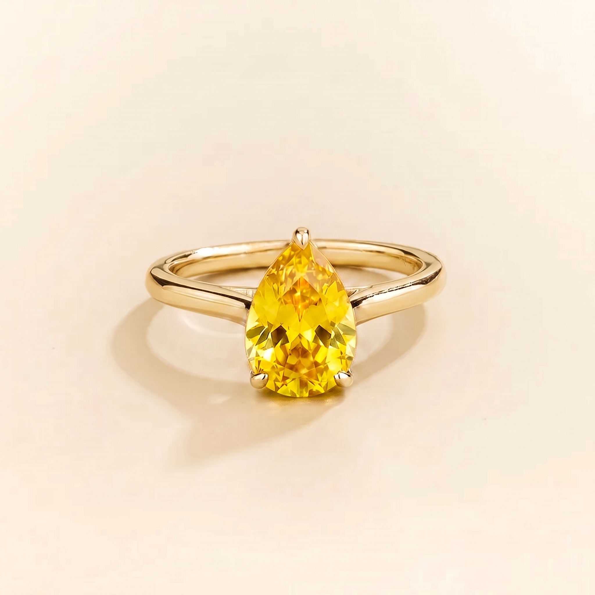 Pandal Pear Shape Yellow Sapphire  Cathedral Solitaire Ring front