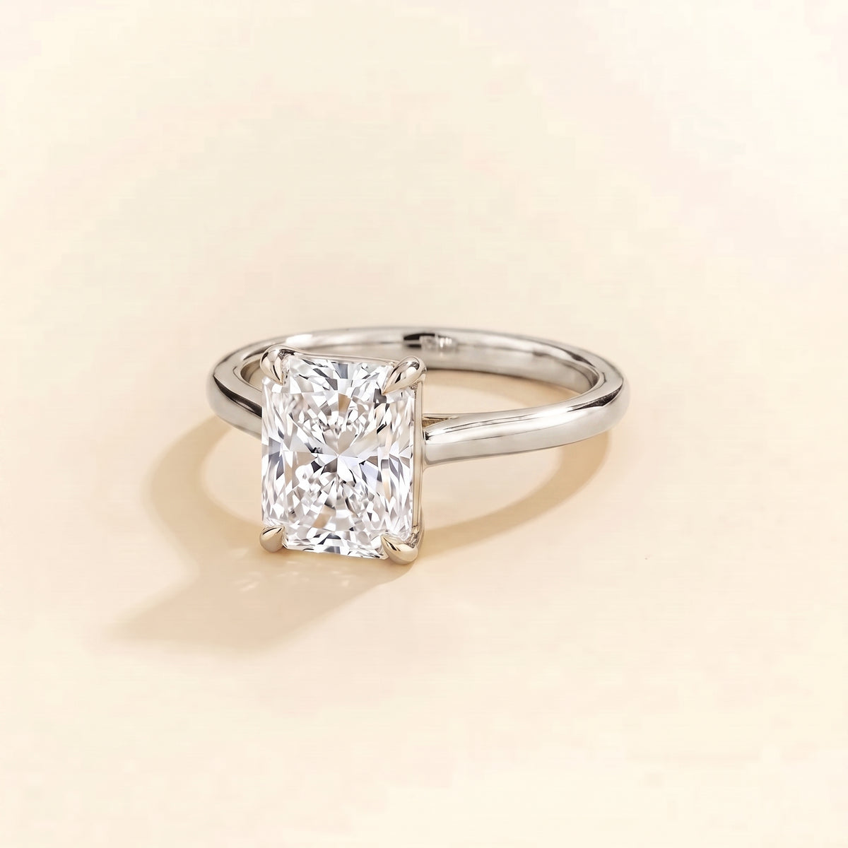Clair Radiant Shape Diamond Cathedral Solitaire Ring three quarter