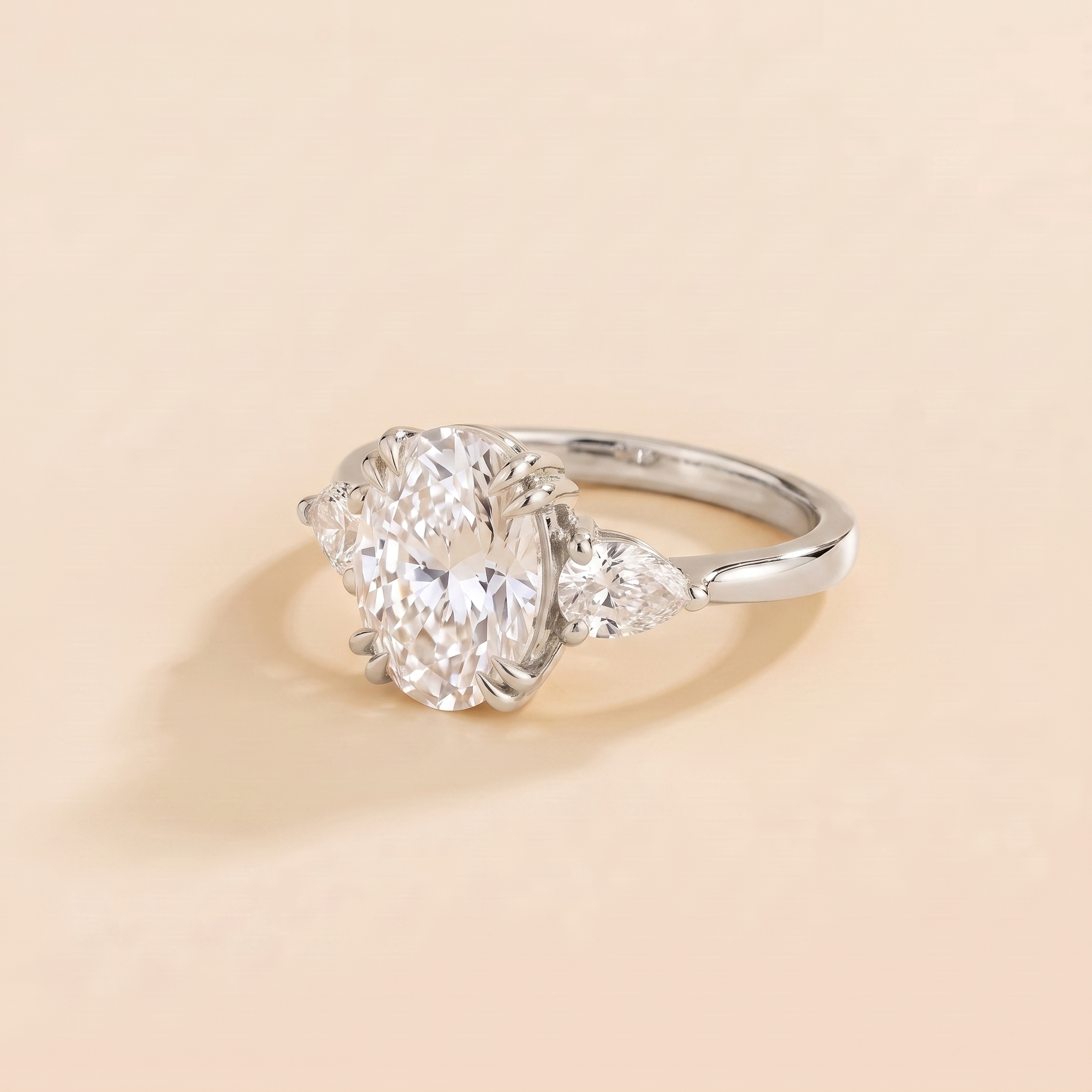 Isra Diamond Oval Cut & Pear Cut White Gold Ring