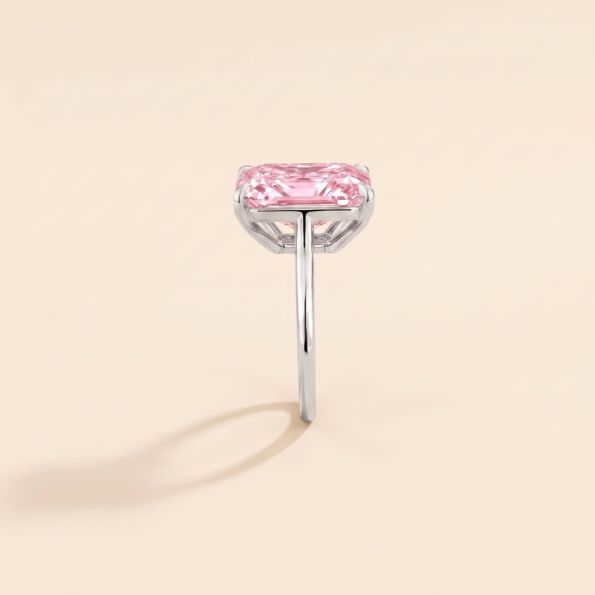 Clair Radiant Shape Pastel Pink Sapphire Cathedral Solitaire Ring side edge