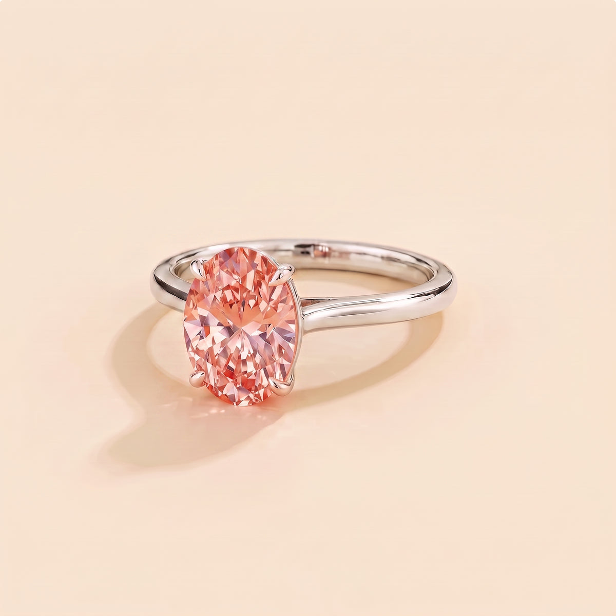 Lyra Oval Shape Padparadscha Sapphire Cathedral Solitaire Ring three quarter 