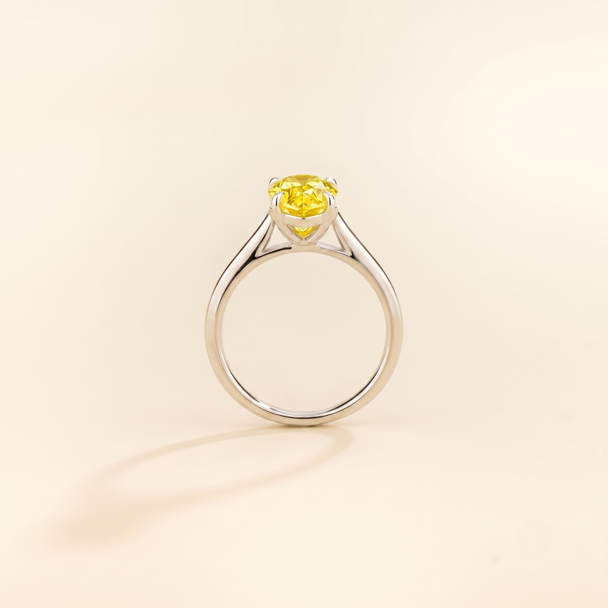 Pandal Pear Shape Yellow Sapphire Cathedral Solitaire Ring in White Gold