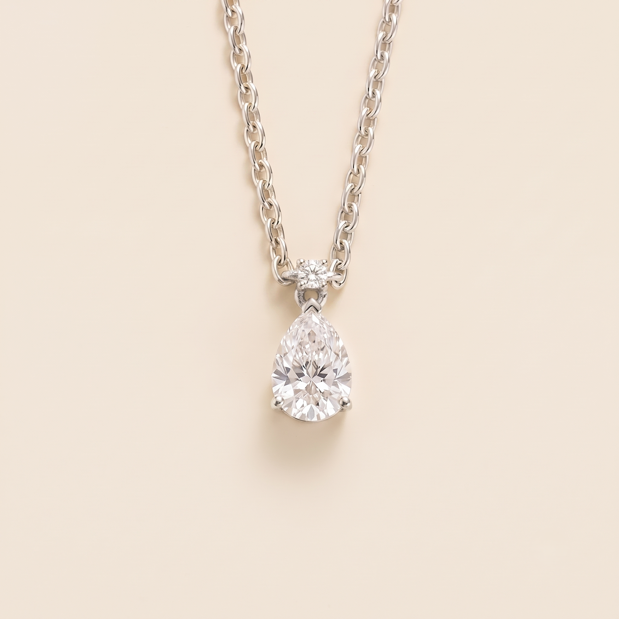 Pear-drop lab-grown diamond pendant necklace, Pisa small design in white gold | Juvetti London