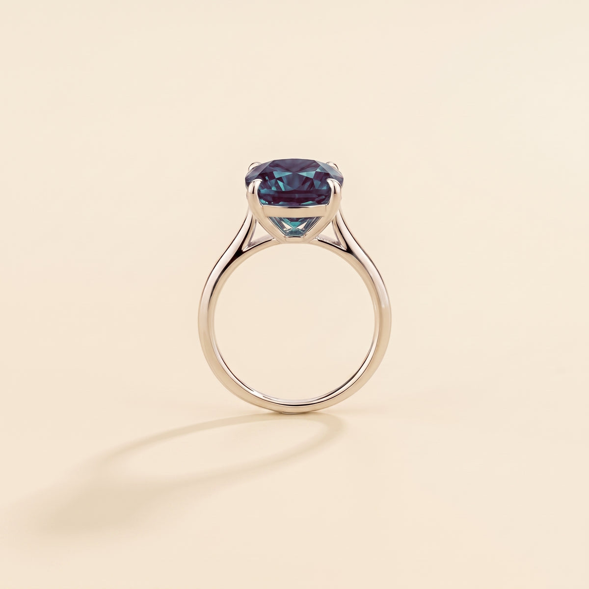 Iris Cushion Shape Alexandrite Cathedral Solitaire Ring side profile