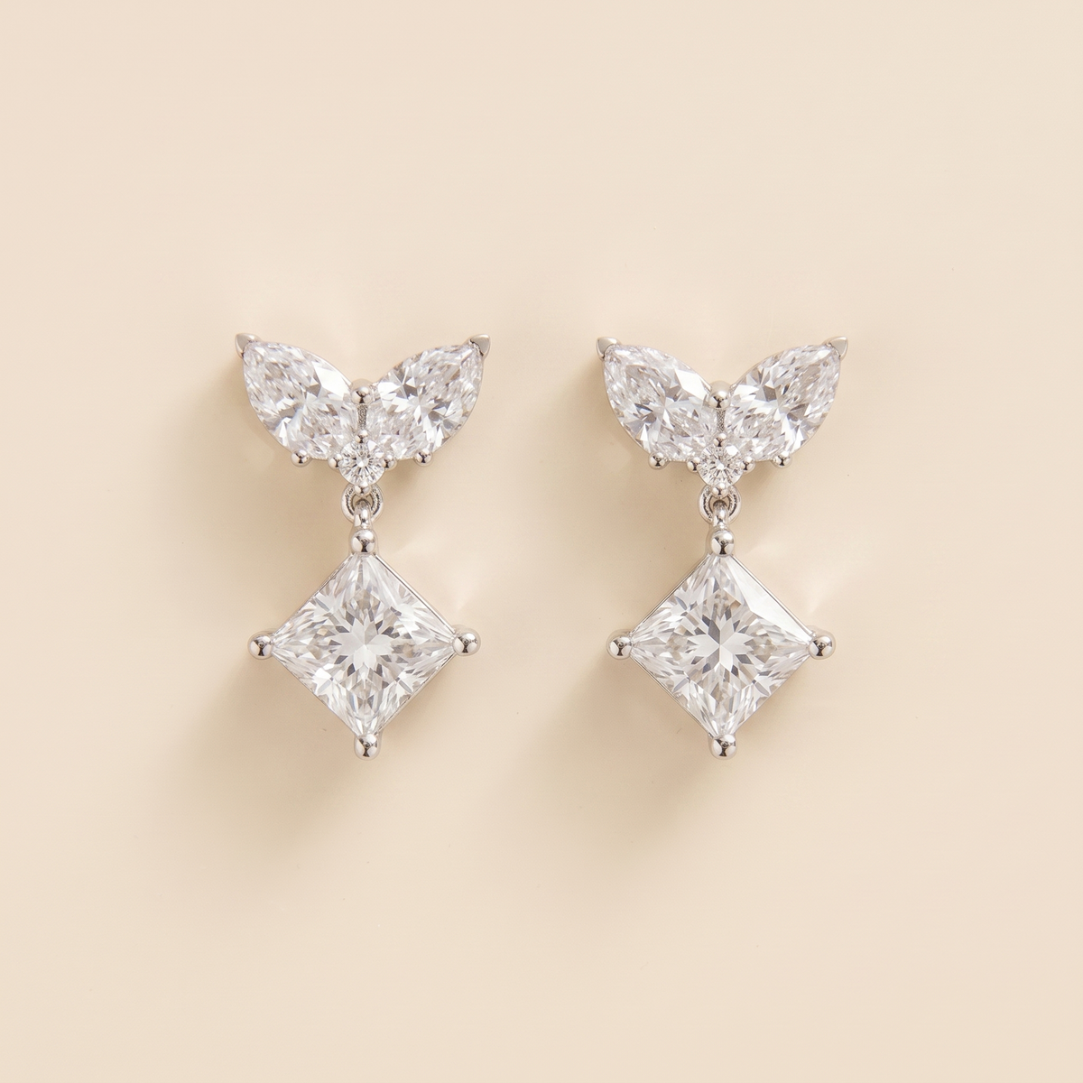 Amore Diamond Butterfly Drop Earrings in White Gold | Juvetti