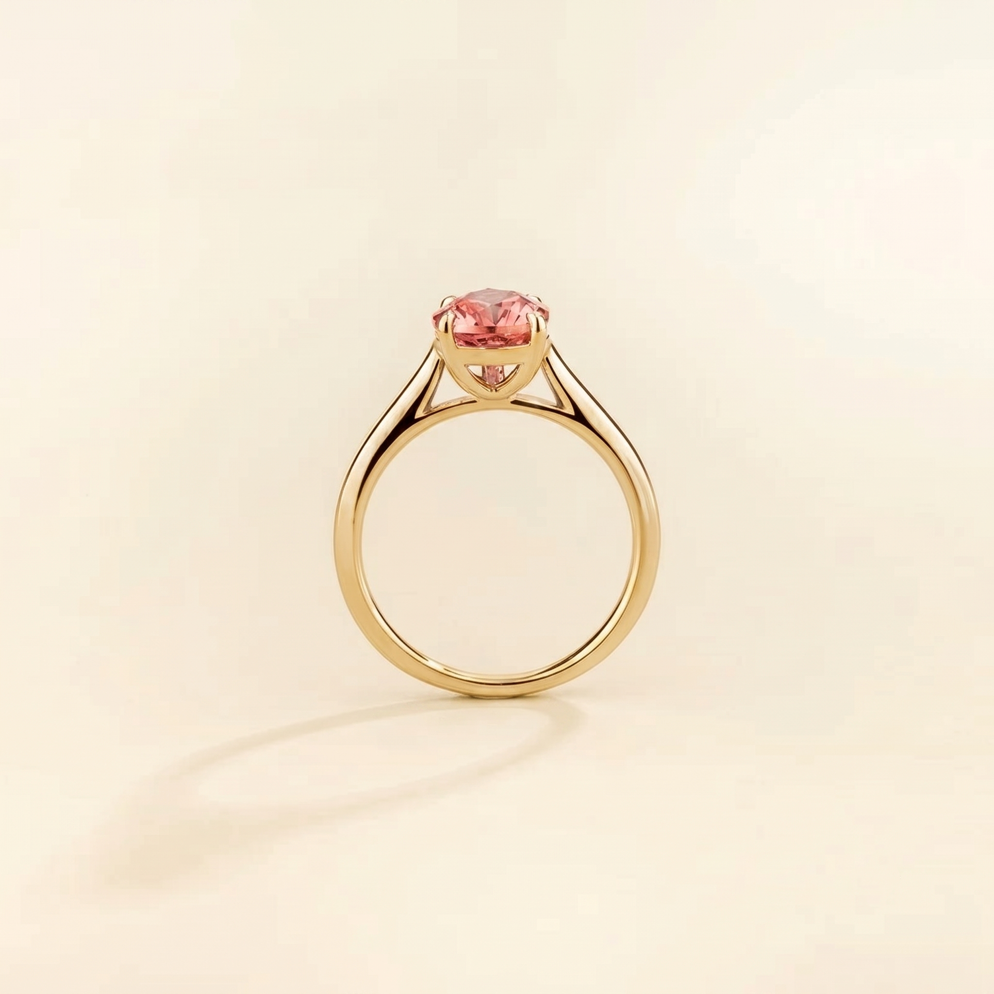 Pandal Pear Shape Padparadscha Sapphire Cathedral Solitaire Ring side profile
