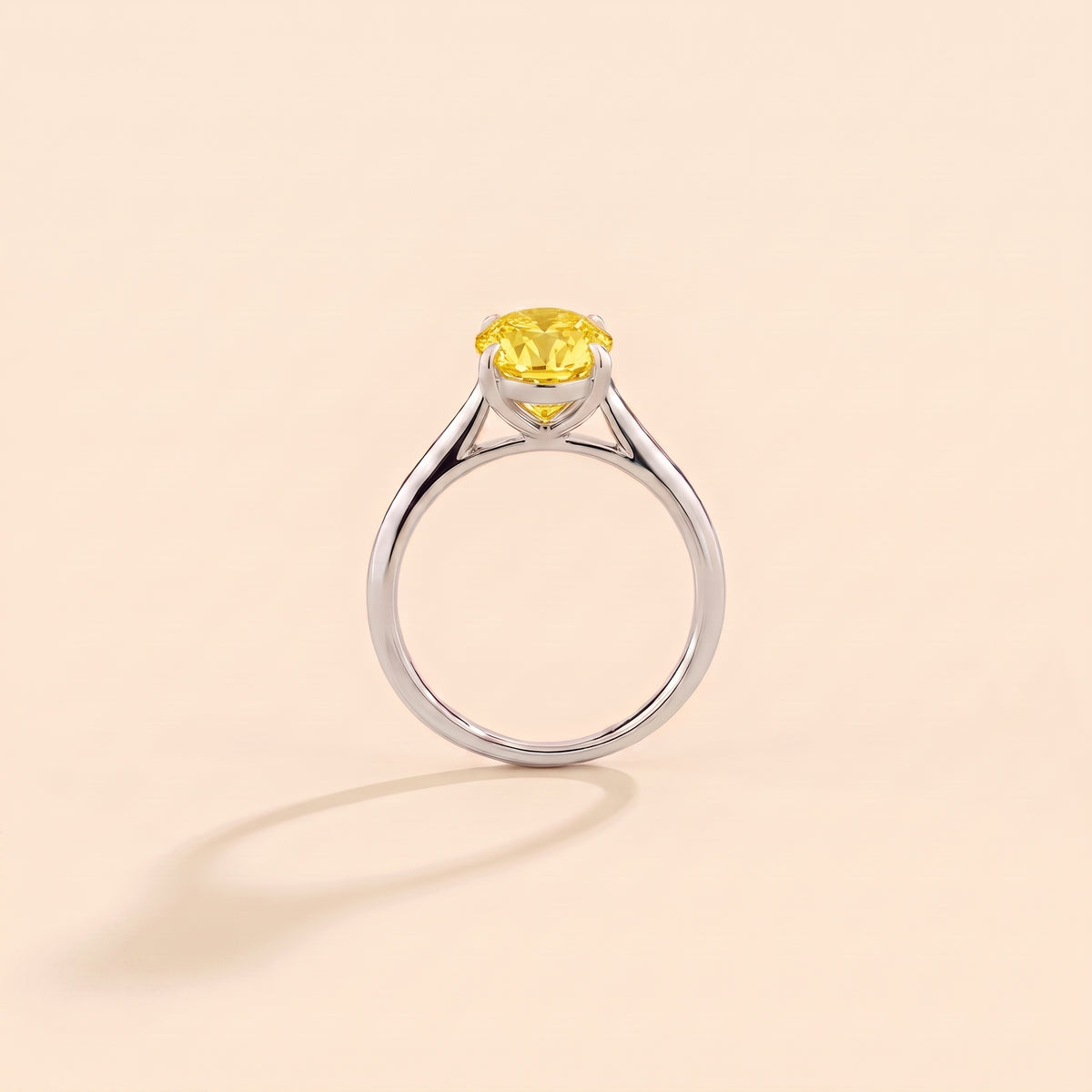 Lyra Oval Shape Yellow Sapphire Cathedral Solitaire Ring side profile