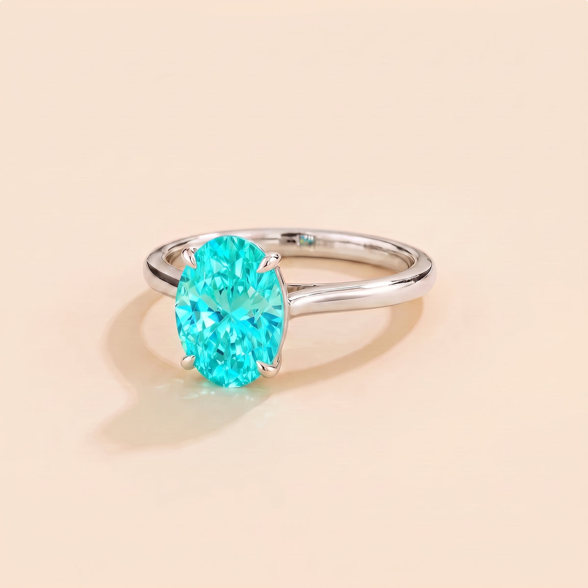Lyra Oval Shape Paraiba Cathedral Solitaire Ring three quarter 