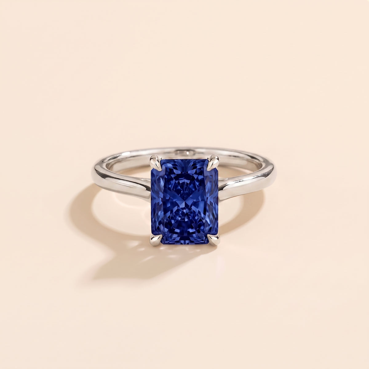 Clair Radiant Shape Blue Sapphire Cathedral Solitaire Ring front