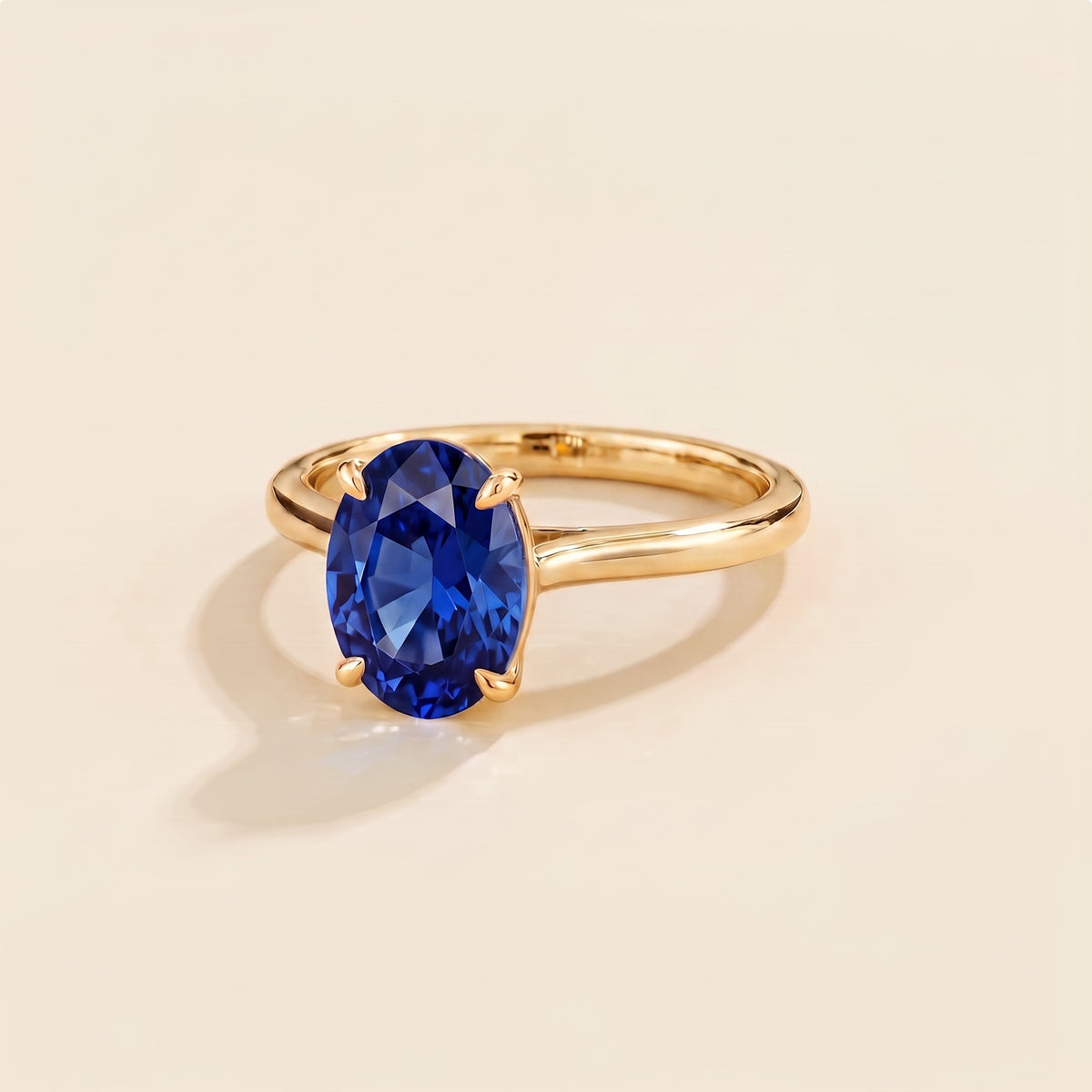 Lyra Oval Shape Blue Sapphire Cathedral Solitaire Ring three quarter