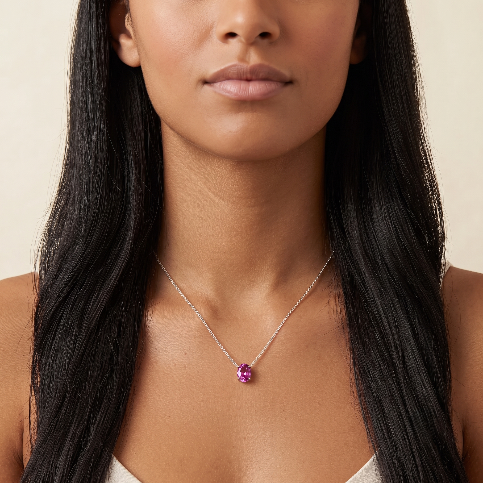 Ovo Purple Sapphire Oval Solitaire Pendant Necklace in White Gold