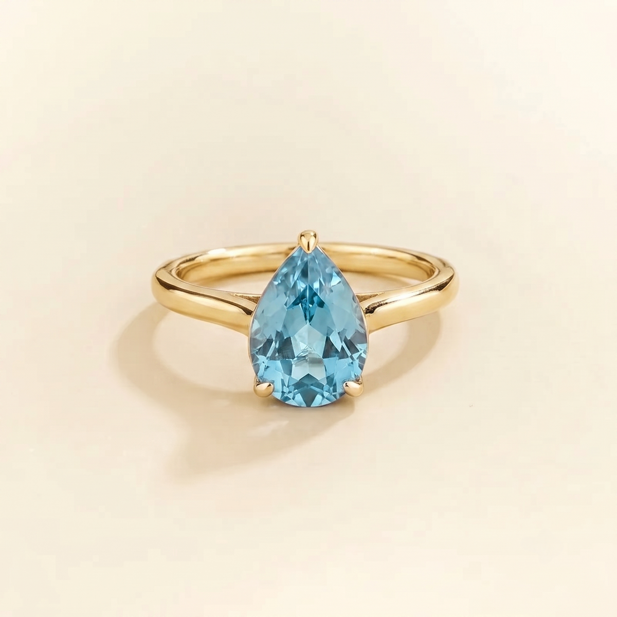 Pandal Pear Shape Aquamarine Cathedral Solitaire Ring front
