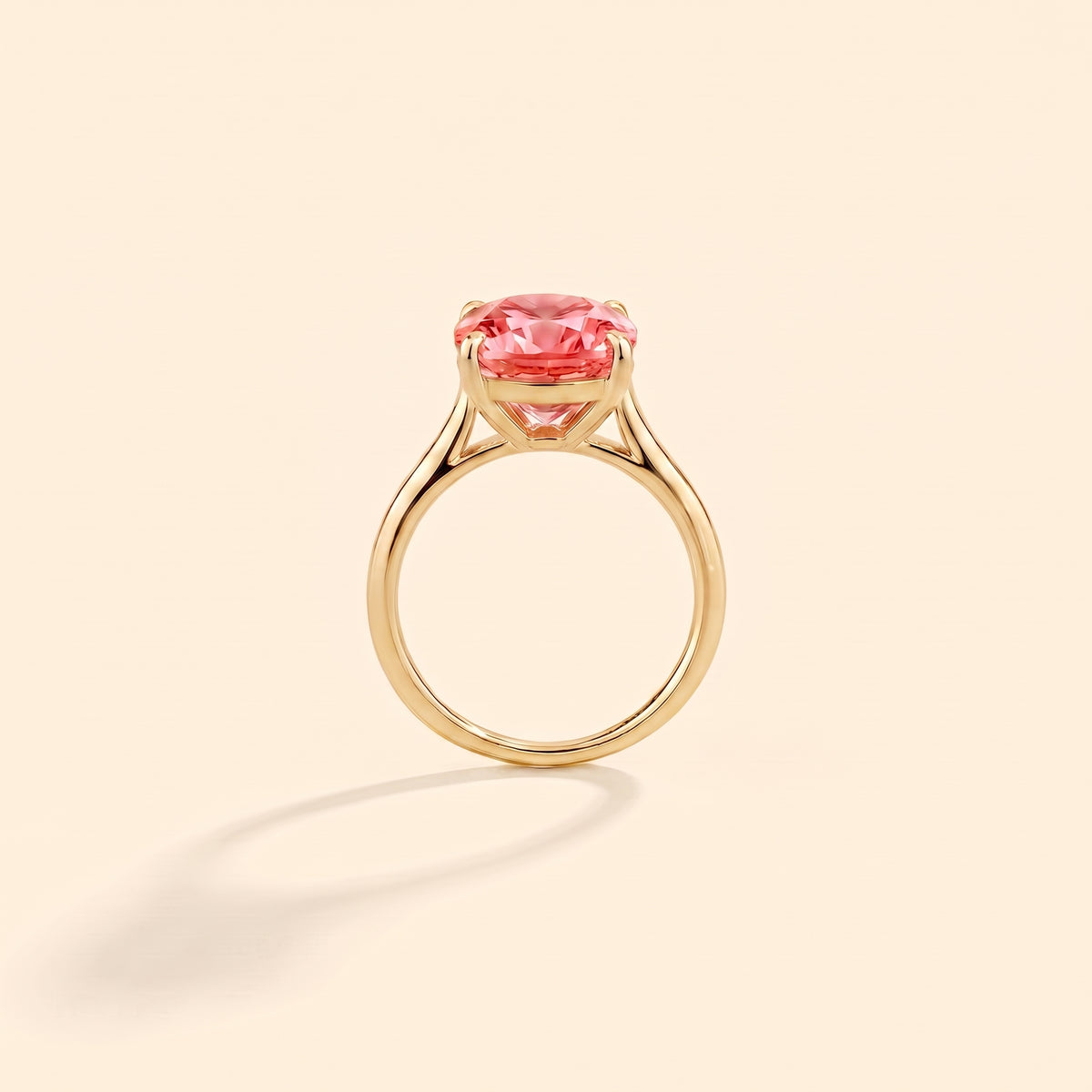 Iris Cushion Shape Padparadscha Sapphire Cathedral Solitaire Ring side profile