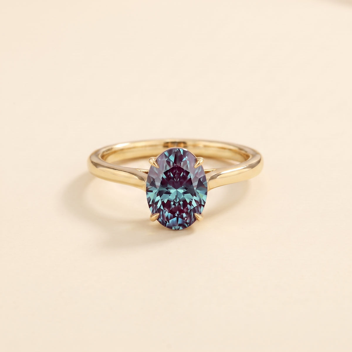 Lyra Oval Shape Alexandrite Cathedral Solitaire Ring front