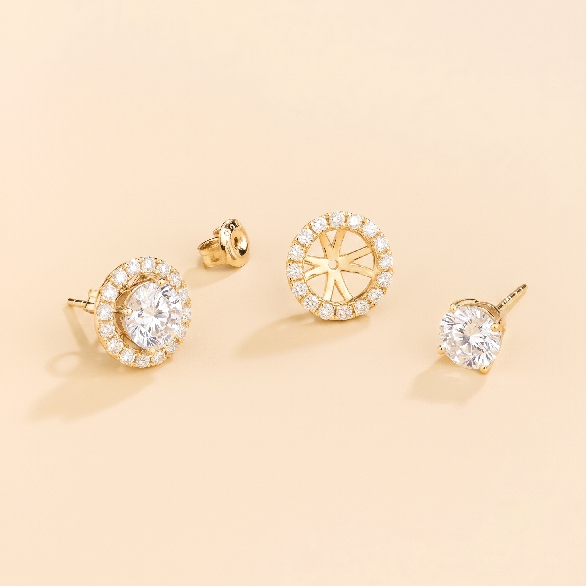 Floret Diamond Halo Stud Earrings in Gold