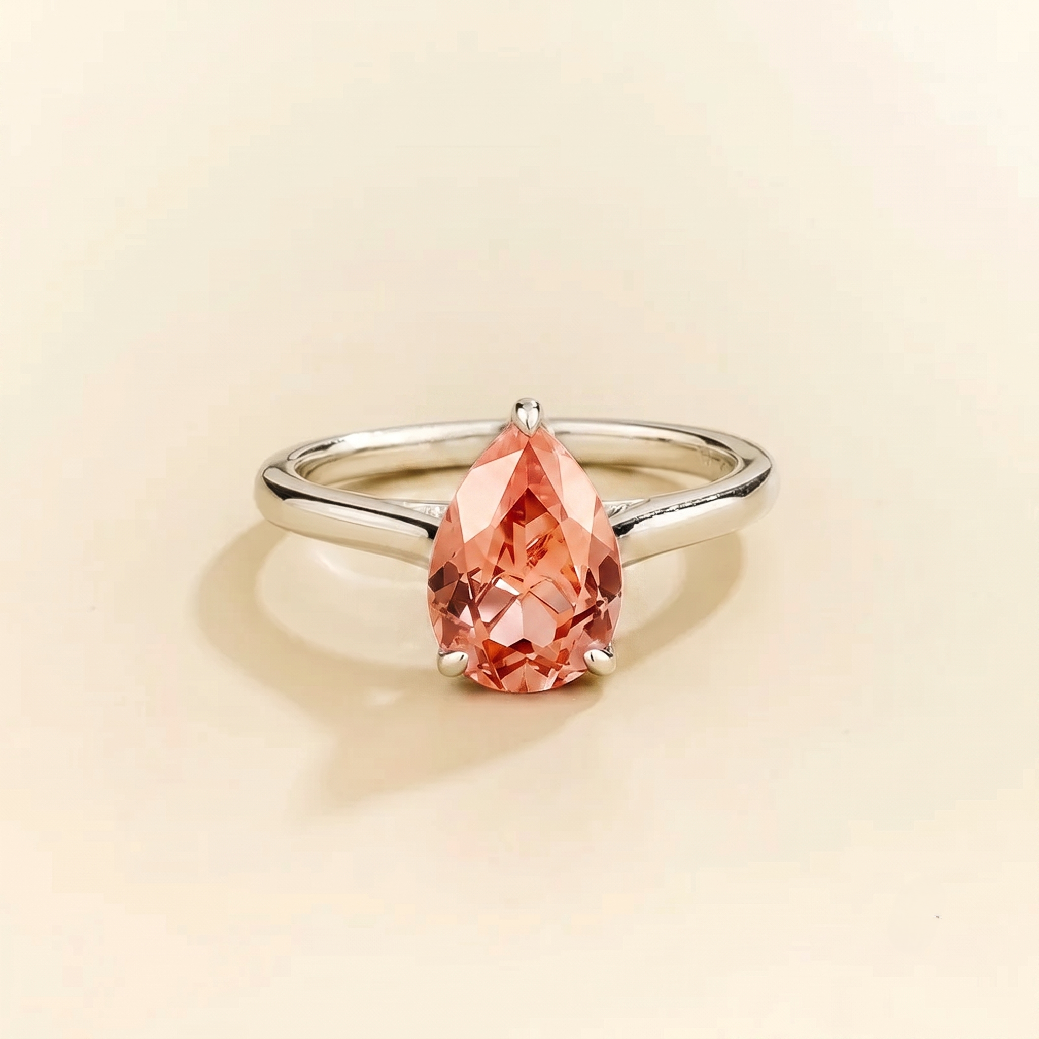 Pandal Pear Shape Padparadscha Sapphire Cathedral Solitaire Ring