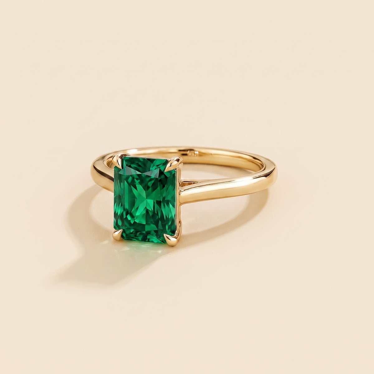 Clair Radiant Shape Emerald Cathedral Solitaire Ring three quarter