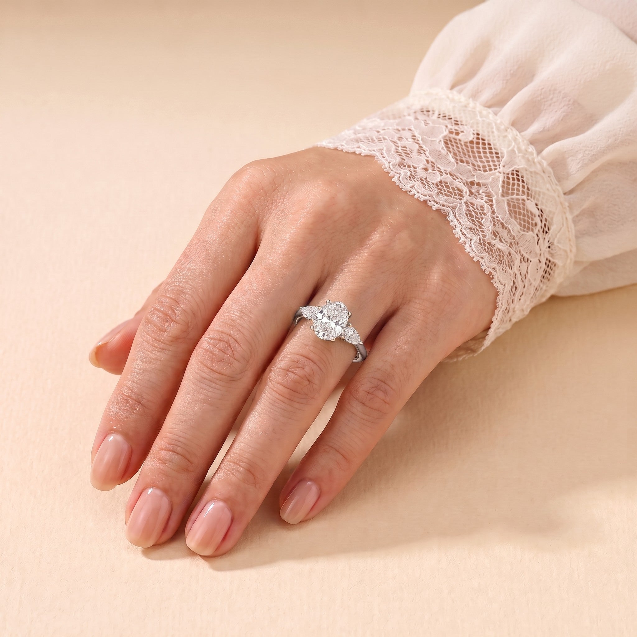 Isra Diamond Oval Cut & Pear Cut White Gold Ring