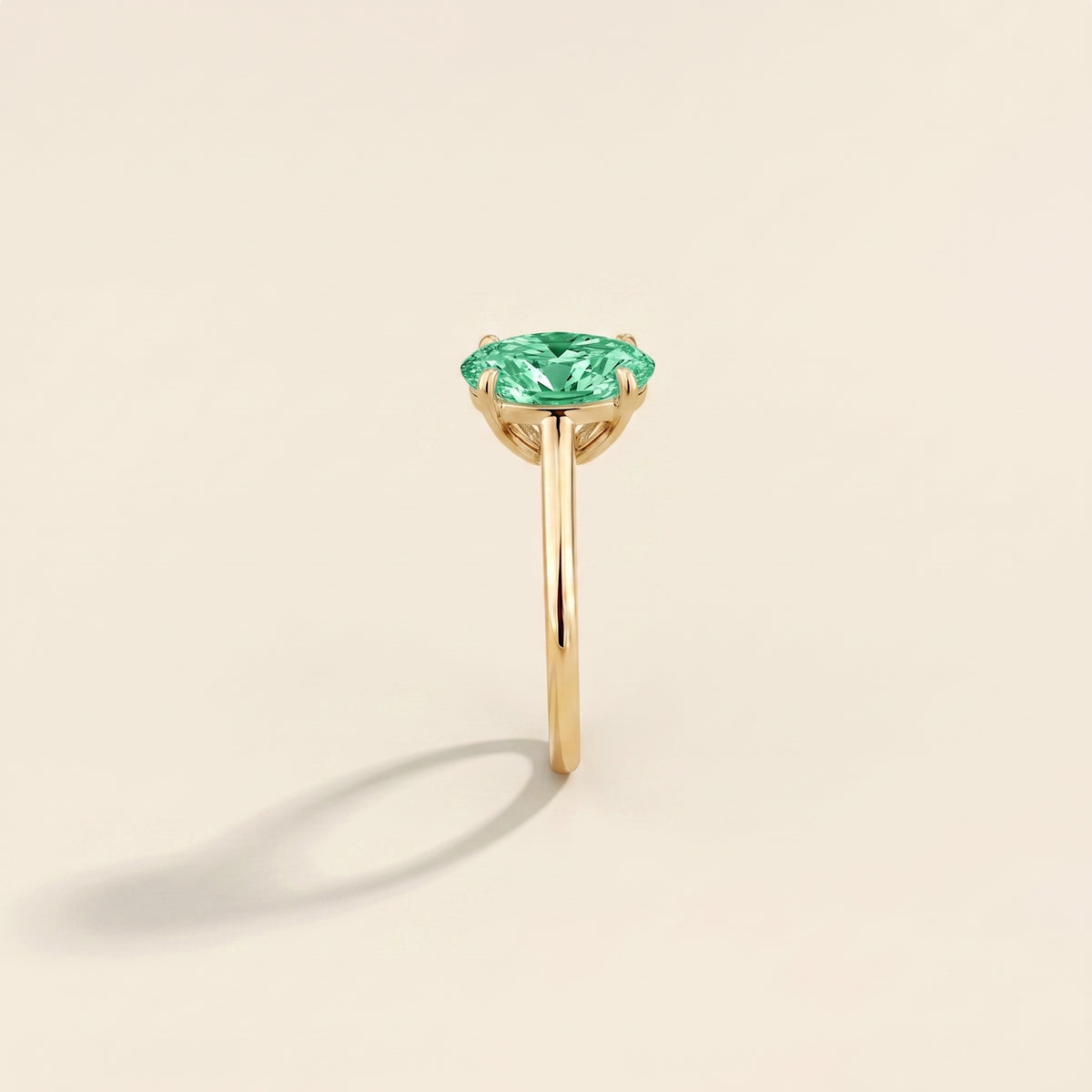 Lyra Oval Shape Green Sapphire Cathedral Solitaire Ring side edge