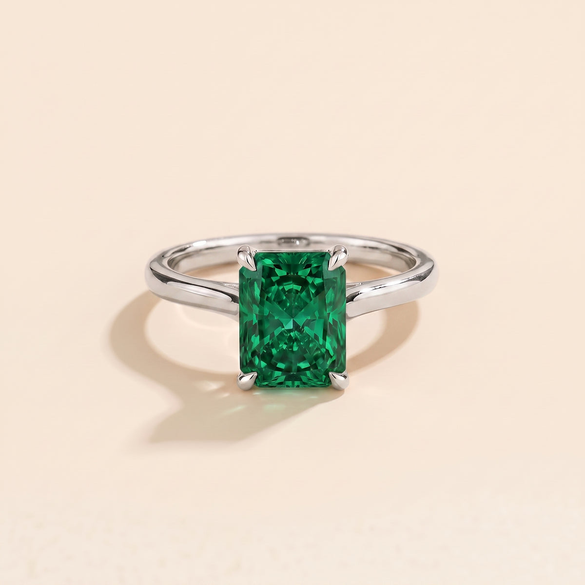 Clair Radiant Shape Emerald Cathedral Solitaire Ring front
