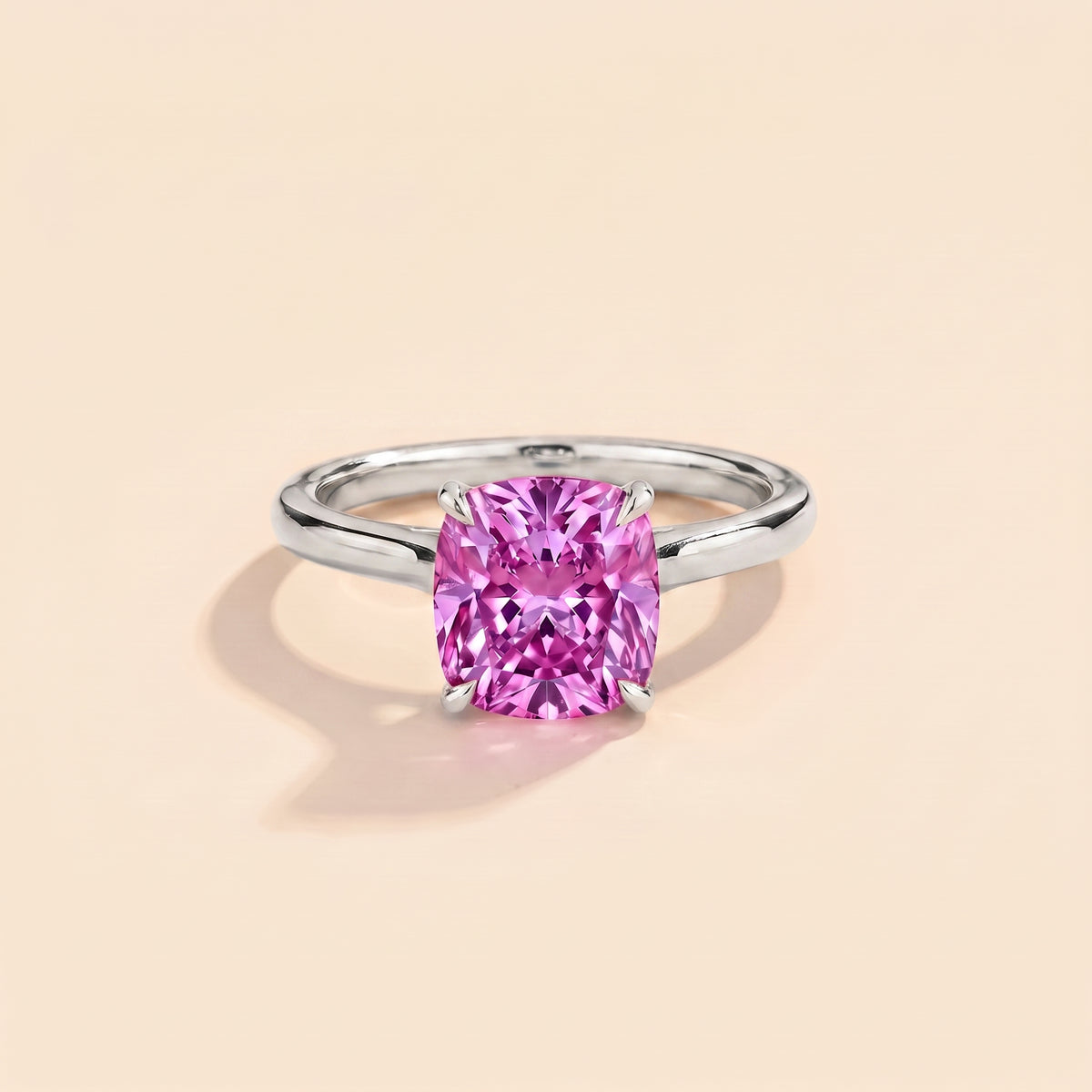 Iris Cushion Shape Purple Sapphire Cathedral Solitaire Ring  front