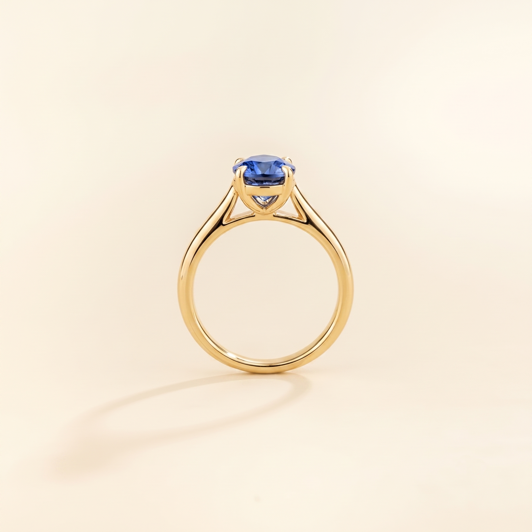 Pandal Pear Shape Blue Sapphire Cathedral Solitaire Ring side profile