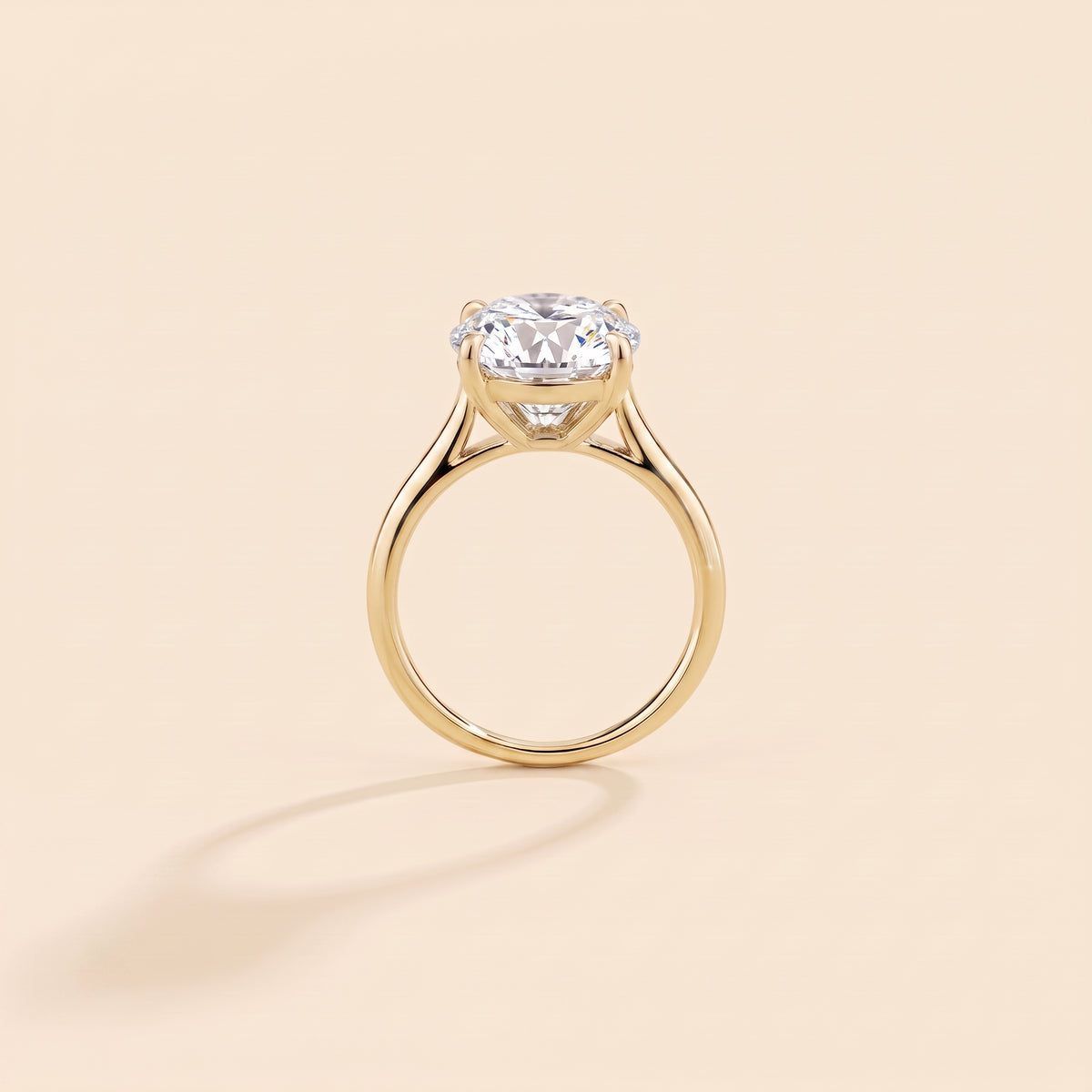 Cushion Shape Diamond Cathedral Solitaire Ring in Gold