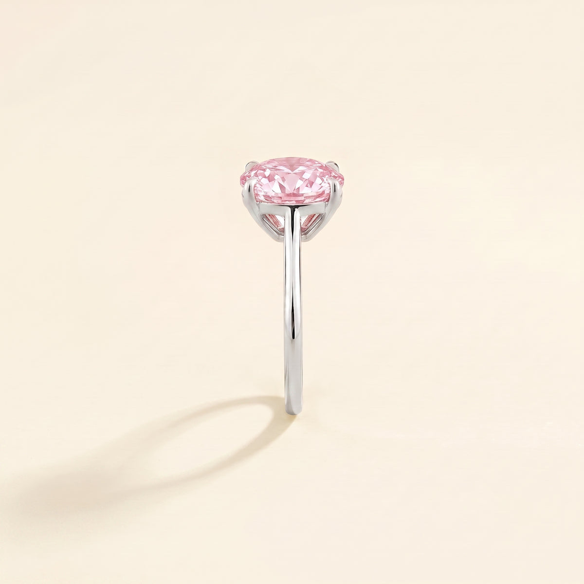 Iris Cushion Shape Pastel Pink Sapphire Cathedral Solitaire Ring side edge