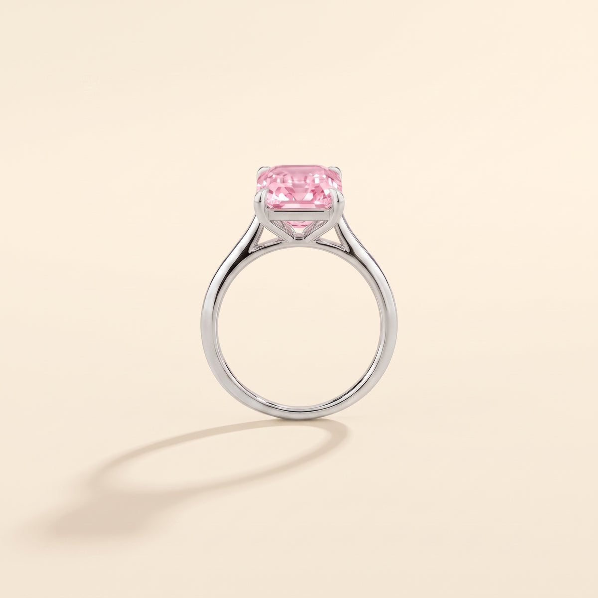 Clair Radiant Shape Pastel Pink Sapphire Cathedral Solitaire Ring side profile