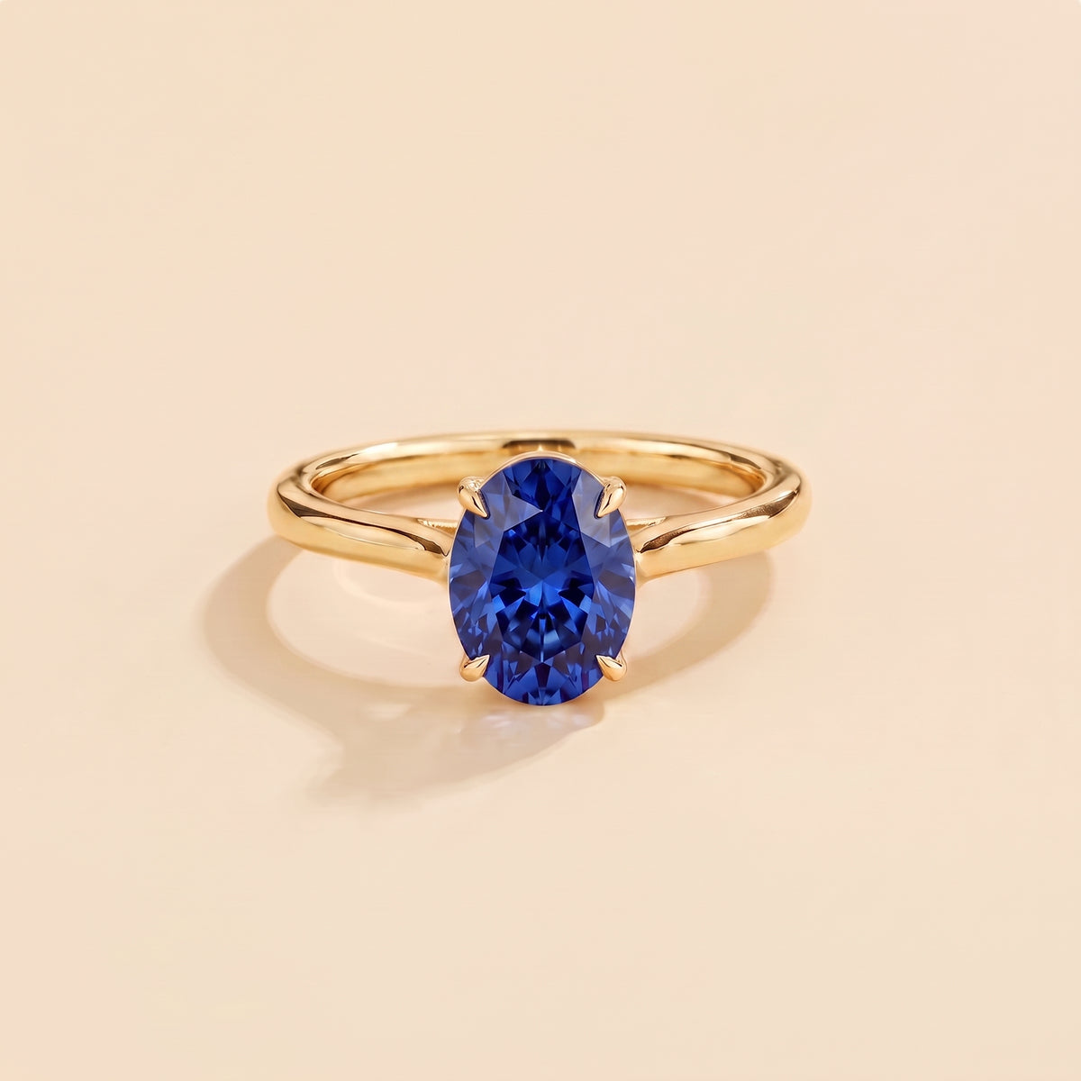 Lyra Oval Shape Blue Sapphire Cathedral Solitaire Ring front