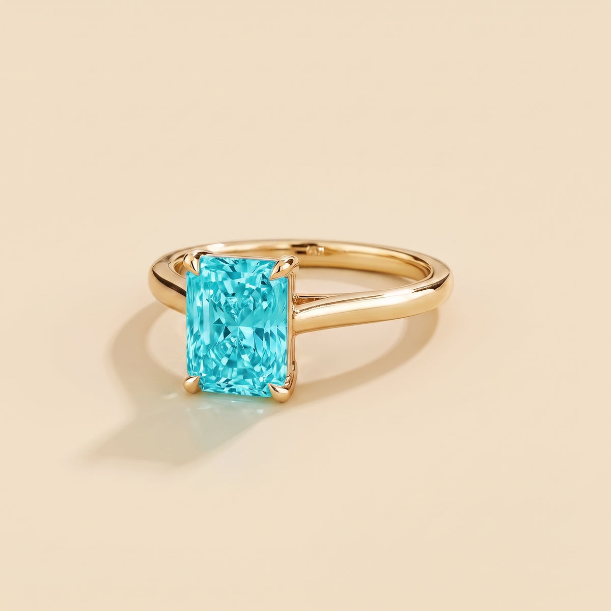 Clair Radiant Shape Paraiba Cathedral Solitaire Ring three quarter