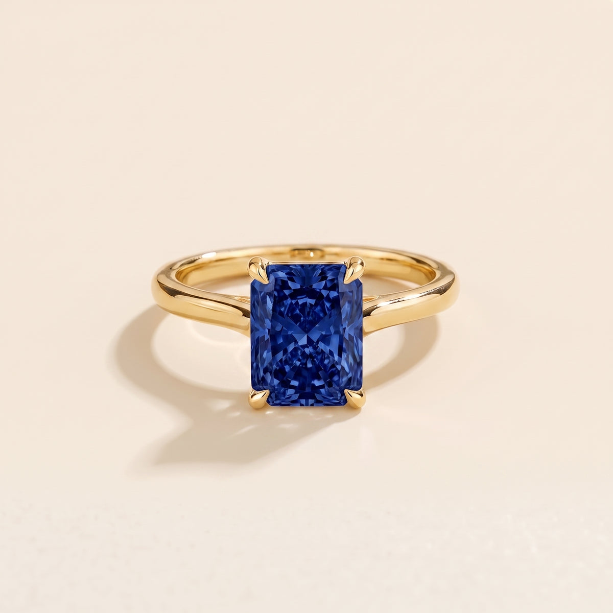Clair Radiant Shape Blue Sapphire Cathedral Solitaire Ring front