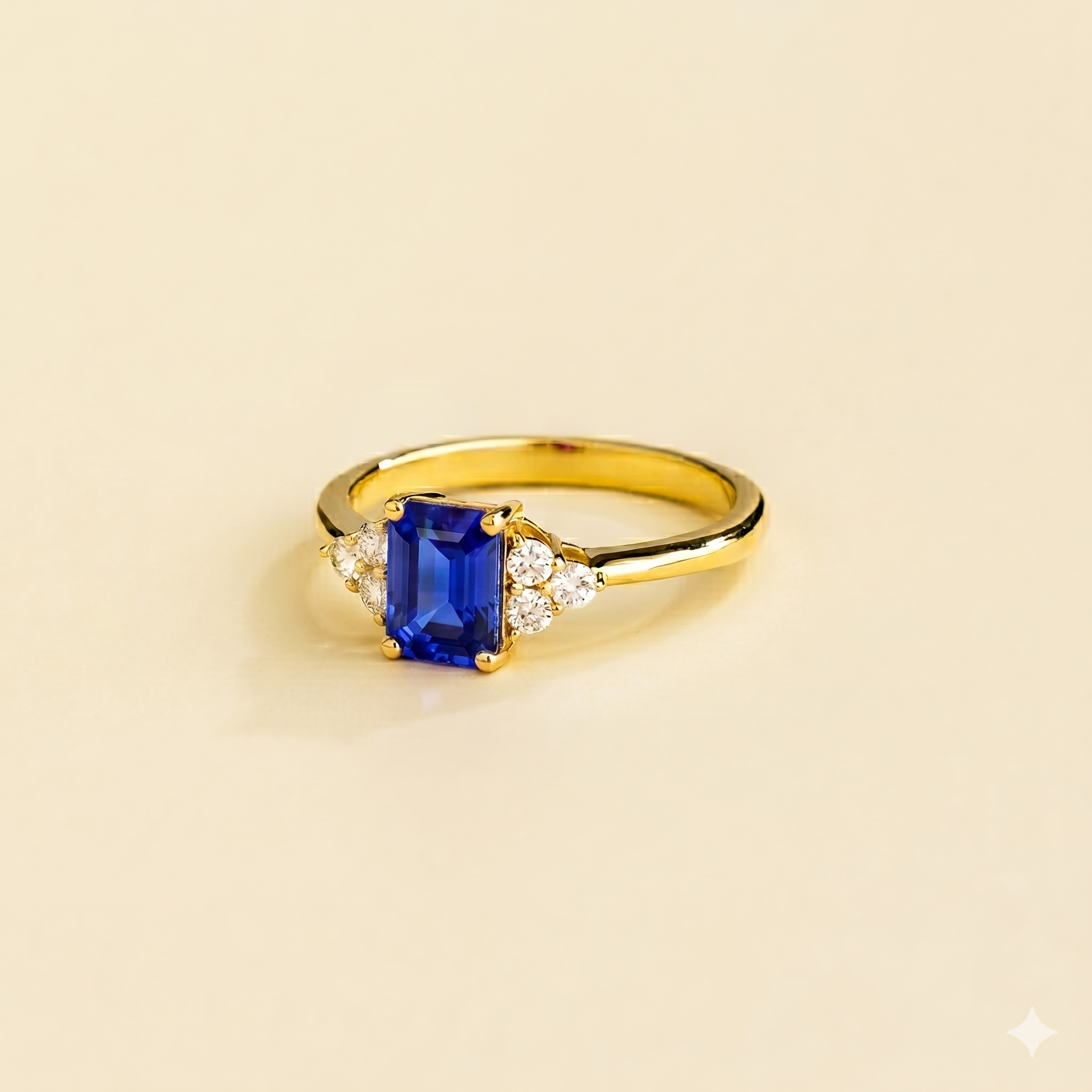 Chateau Blue Sapphire Emerald-Cut & Diamond Ring in Gold