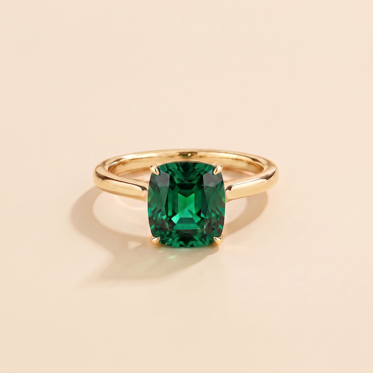 Iris Cushion Shape Emerald Cathedral Solitaire Ring front