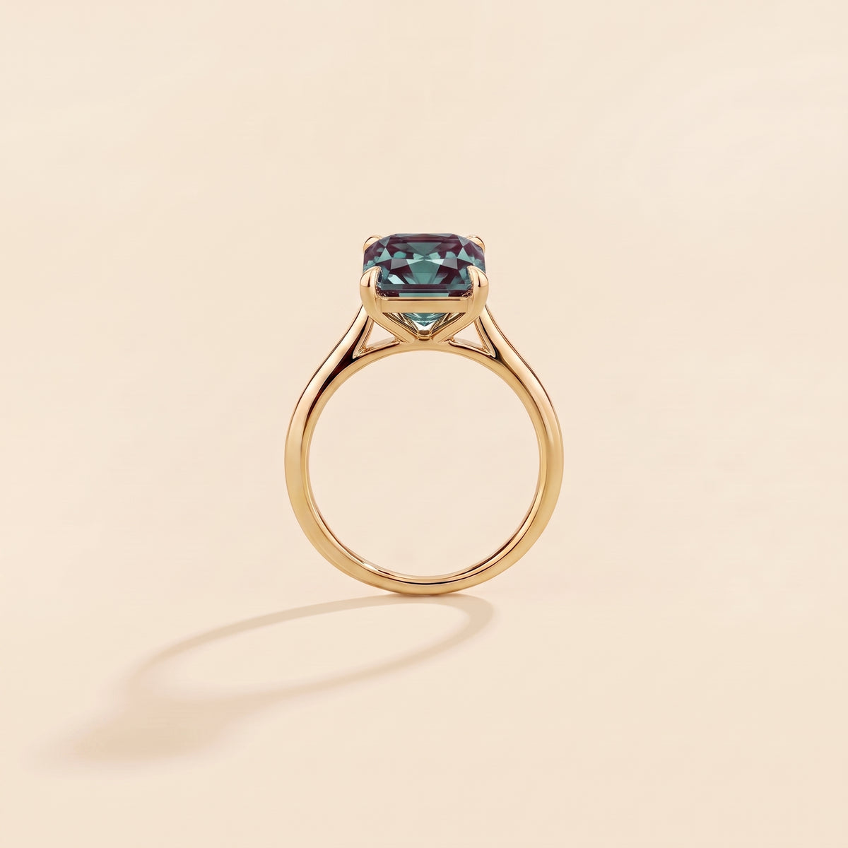 Clair Radiant Shape Alexandrite Cathedral Solitaire Ring side profile
