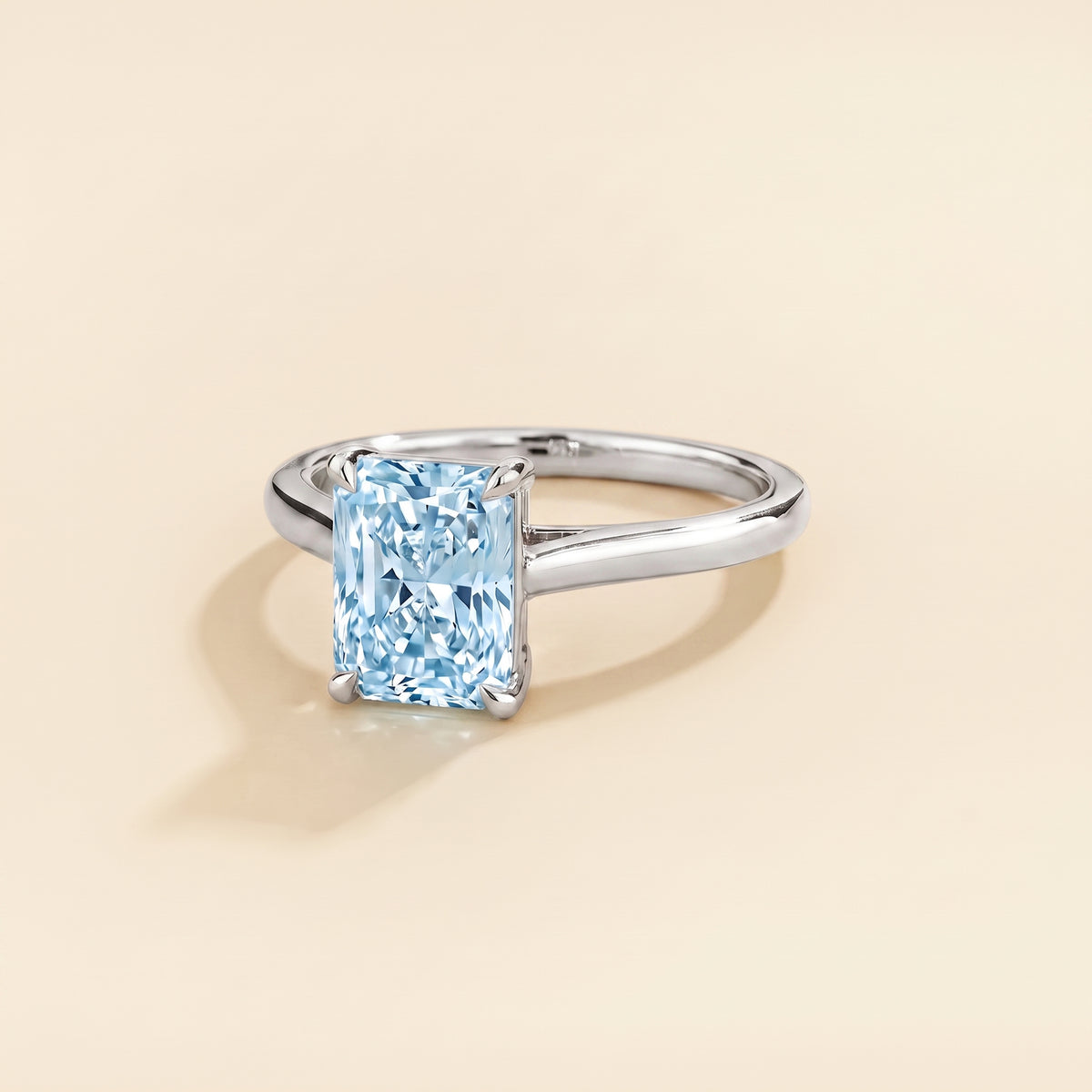 Clair Radiant Shape Aquamarine Cathedral Solitaire Ring three quarters