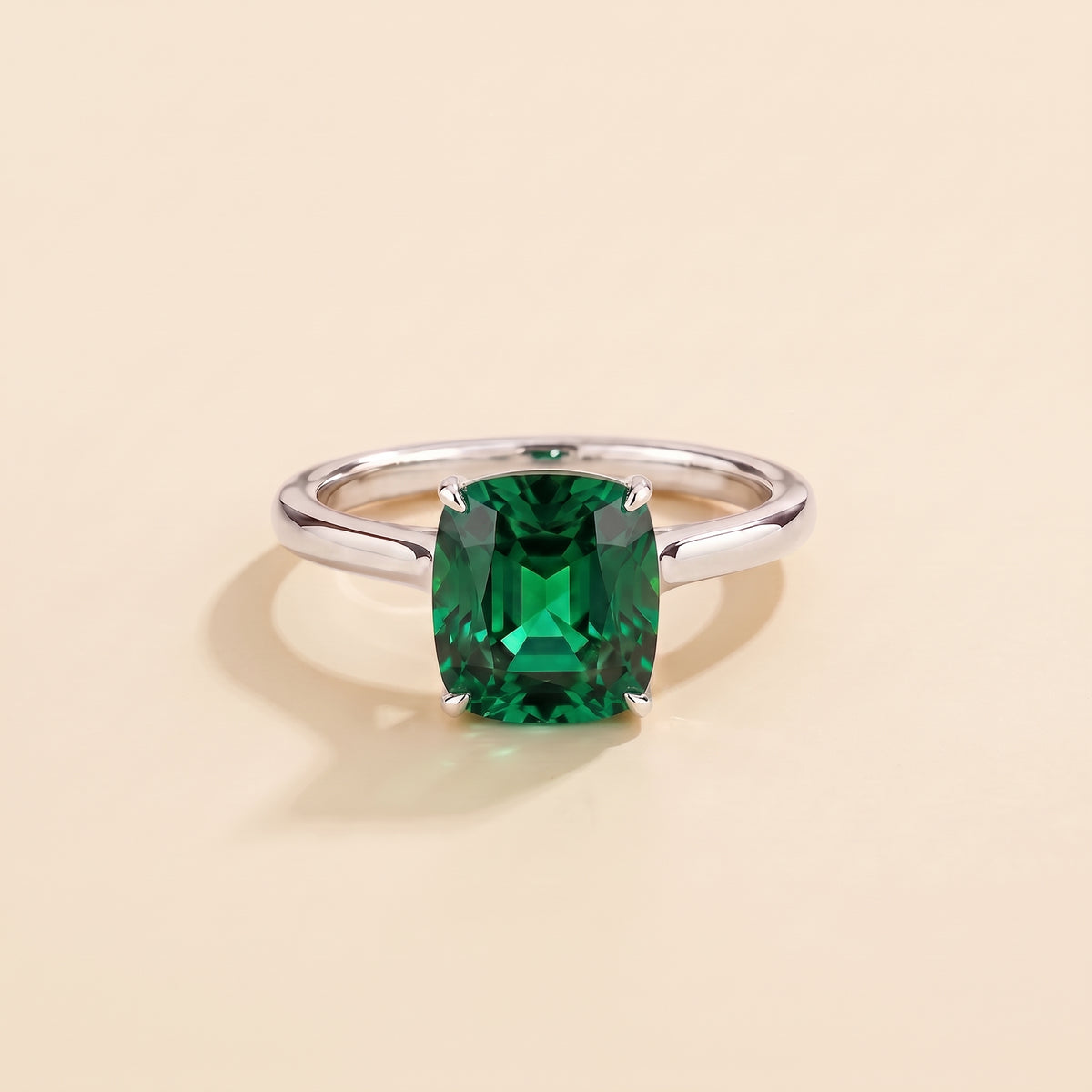 Iris Cushion Shape Emerald Cathedral Solitaire Ring front