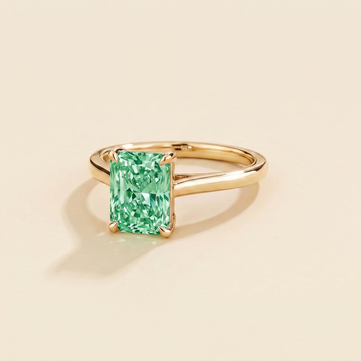 Clair Radiant Shape Green Sapphire Cathedral Solitaire Ring three quarter