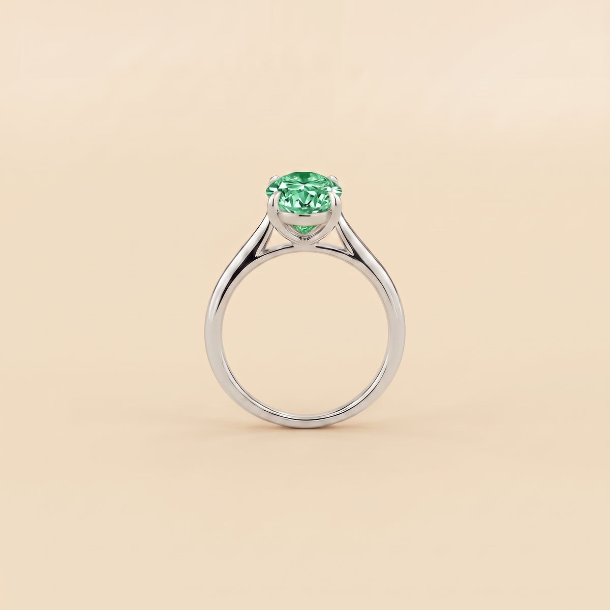Lyra Oval Shape Green Sapphire Cathedral Solitaire Ring side profile