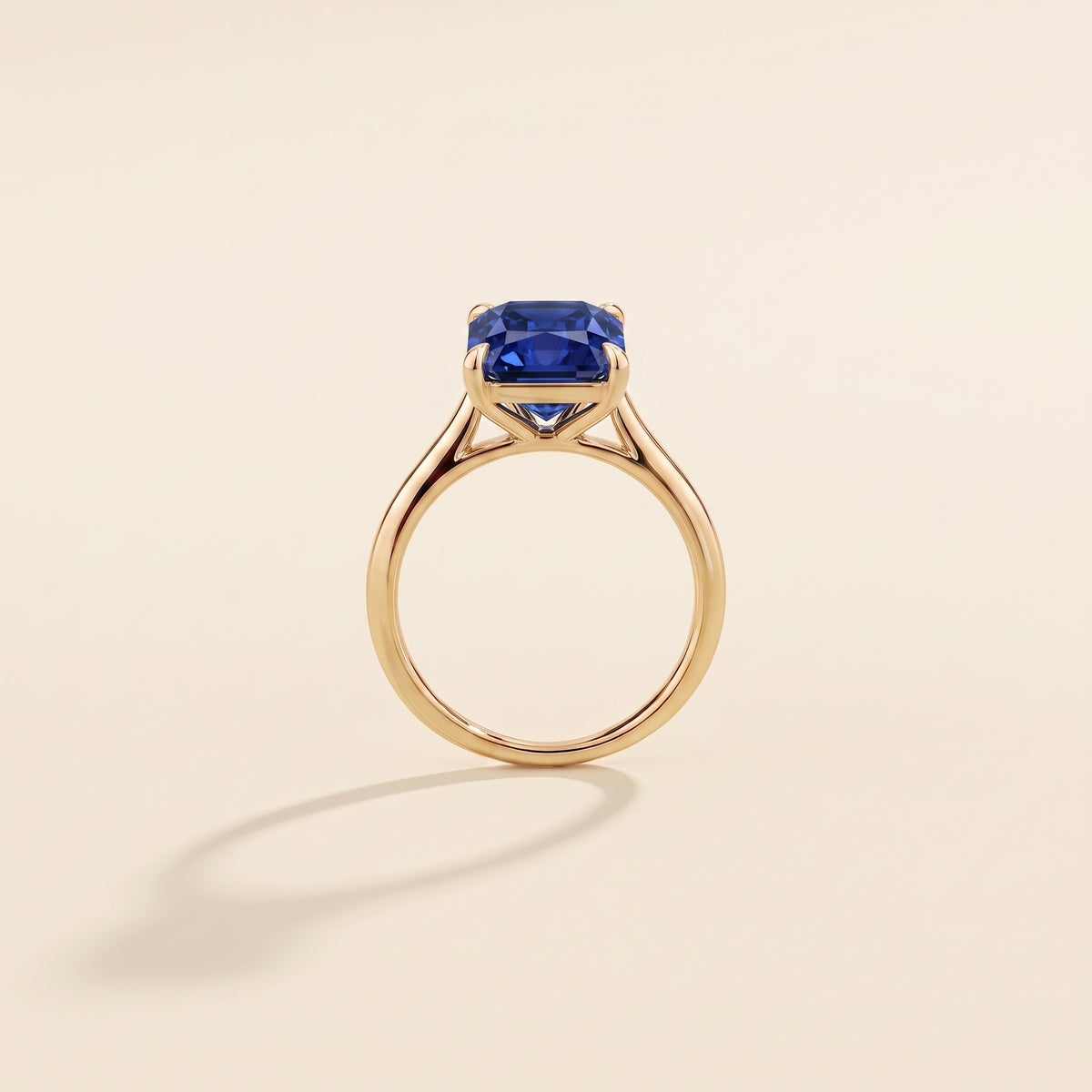 Clair Radiant Shape Blue Sapphire Cathedral Solitaire Ring side profile